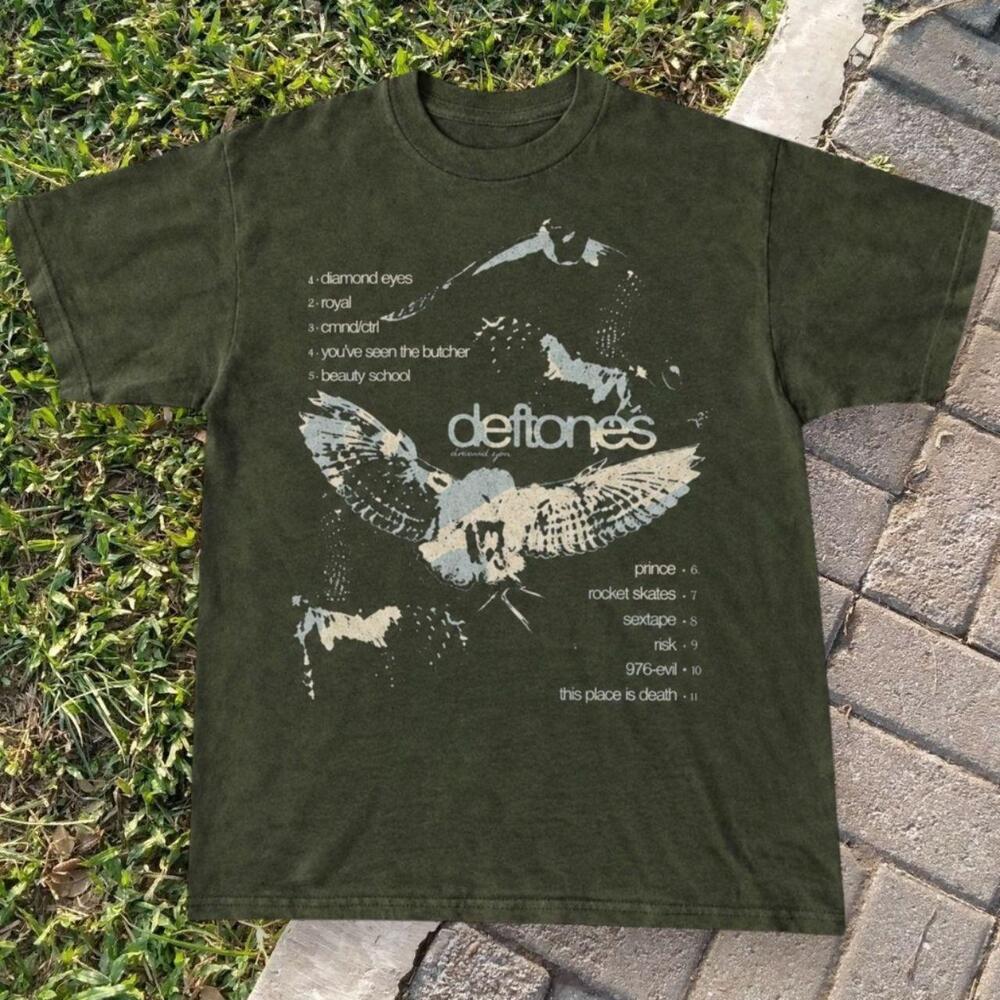 Deftones Diamond Eyes Owl Graphic Tee Military Green Unisex